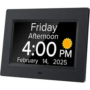Digital Alarm Clock with Date and Day of Week for Dementia Seniors Voice Announcement Multiple Alarms Auto DST Ideal Gift for Elderly - Black