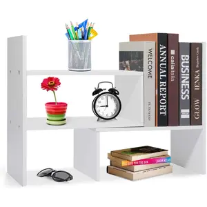 Wood Adjustable Desktop Storage Organizer Display Shelf Rack, Office Supplies Desk Organizer, White