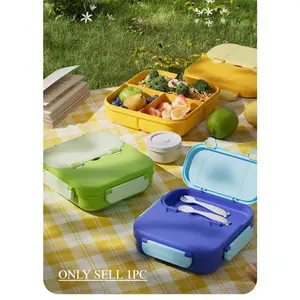 1pc New Plastic Lunch Box, Microwave-Safe Portable Bento Box with Handle, Food Storage Container, Student Lunch Box with Dividers & Utensils, Sealed, Portable & Leak-Proof Food Container