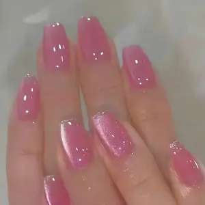 CurvLife Rosy Glow Press-On Nails – 30PCS Pink Jelly Gloss Nails with Iridescent Shimmer Effect, Transparent Candy Pink Design, Reusable & Easy to Apply, Non-Toxic, Perfect for Romantic Dates, Daily Wear or Spring Outfits