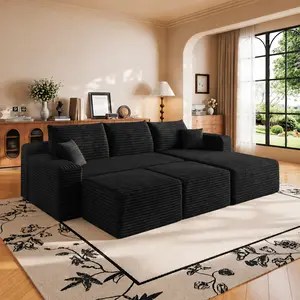 95" Cloud U-Shaped Sectional Sofa with 2 Ottomans, Modern Minimalist Deep Seat Corner Couch, Comfy Upholstered Sofa for Living Room, No Assembly Required