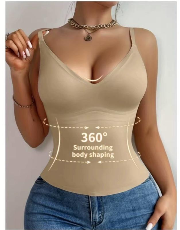 Women's V-Neck Camisole Top with Tummy Control Slimming Waist Cincher No Padding Knit Fabric Poly Womenswear