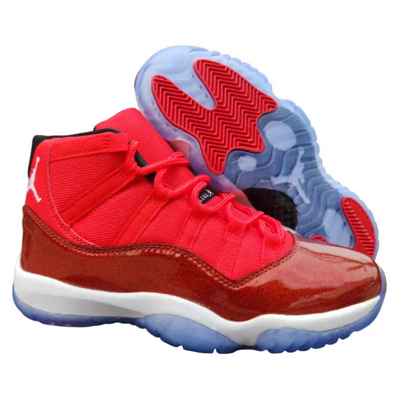 Streetwear basketball kicks that instantly elevate every striking bold red daily outfit, sweat-wicking perforated mesh leather upper adopting solid glossy red patent base, built-in multi-hole ankle vent cutouts