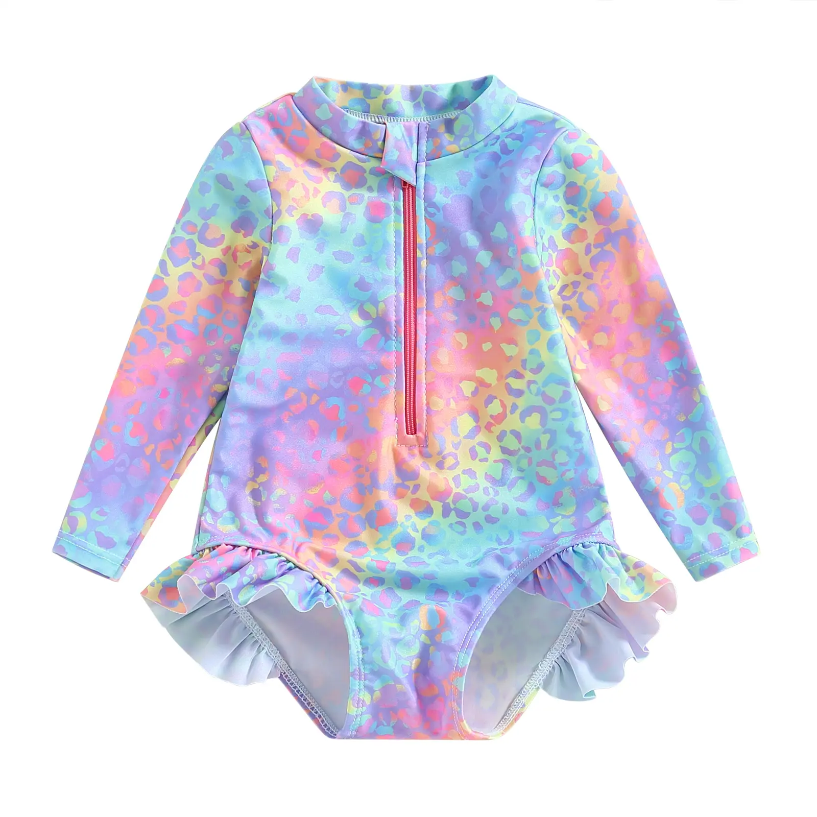 Kids Toddler Baby Girl Summer Swimsuit 12M 18M 24M 2T 3T 4T 5T 6T Fish Scale Print Ruffles Long Sleeve  Jumpsuit Swimwear Beachwear