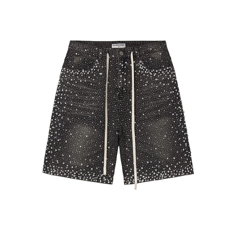 Vale Rainstorm Jorts "Black" - All Seasons Streetwear with Diamond Rhinestone Embellishment for Glamorous Events