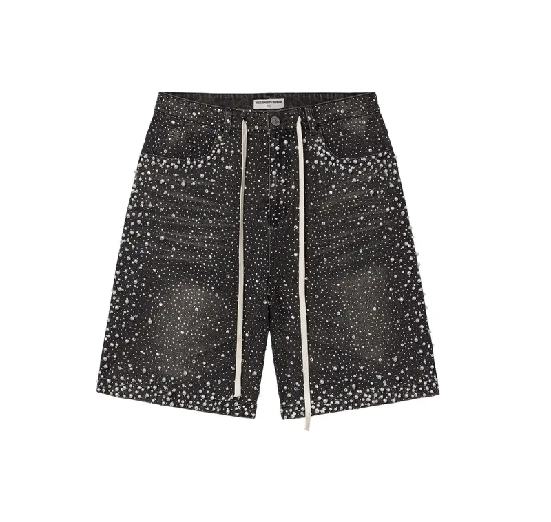 Vale Rainstorm Jorts "Black" - All Seasons Streetwear with Diamond Rhinestone Embellishment for Glamorous Events