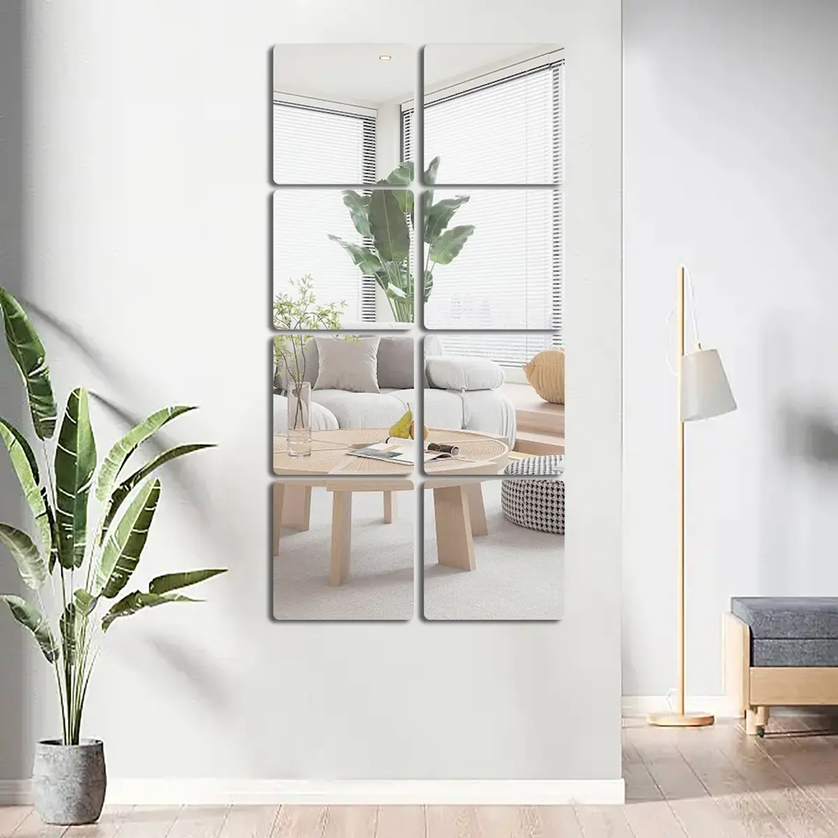 4 PCS Acrylic tile mirror for bathroom, rounded square bathroom mirror, makeup mirror, 2mm thick frameless full body tile mirror, Wall Mounted Mirror, Home Decor Mirror