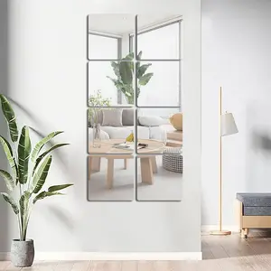 4 PCS Acrylic tile mirror for bathroom, rounded square bathroom mirror, makeup mirror, 2mm thick frameless full body tile mirror, Wall Mounted Mirror