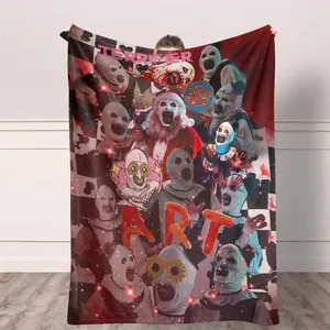 Terrifier Clown Flannel Blanket, Art The Clown Print, Soft and Warm, Lightweight, AntiFade, Perfect for Horror Movie Fanatics, Halloween Parties, Cosplay Events, Haunted Houses, Film Festivals, Sleepovers, or just Snuggling on the Couch for Movie Nights.