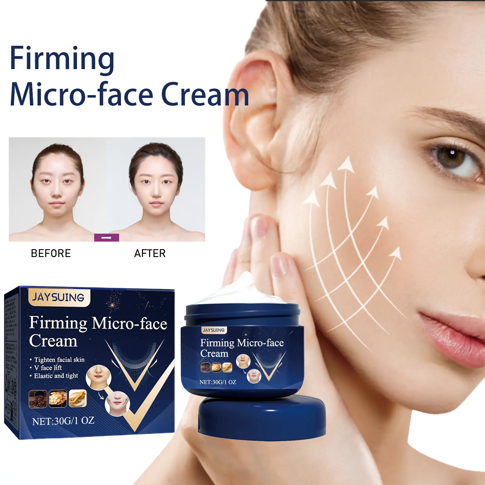 Jaysuing Coffee Extract V-Face Firming Cream - American Ginseng Infused Facial Massage Moisturizer for Contour & Chin Firming, Hydrating Skin, Hiding Wrinkles
