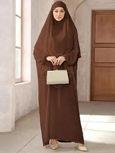 Trendy Formal Evening Gown, Color Long Sleeve Arabian Dress with Hijab, Modest Casual Two-piece Outfit for Daily Wear, Dresses Women, Ladies Muslim Islamic Clothing All Seasons, Modesty Outfits, Elegant, Formal