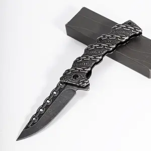 Unique Chain Pattern Folding Pocket Knife, EDC Outdoor Tool for Camping Hiking