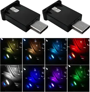 PCS USB Type C LED Ambient Light,  Colors RGB LED Car Atmosphere Lamp with Adjustable Brightness, V Plugin USB Night Lights Interior Decoration for Vehicle Home Office