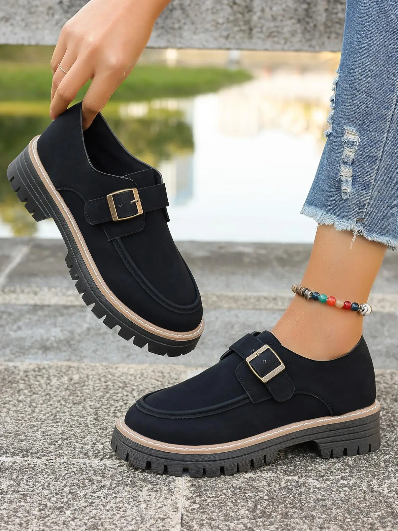 Women's Fashionable Solid Color Buckle Decor Loafers, Casual Comfortable Shoes for Daily Wear, Female All-match Round Toe Slip on Shoes for Daily Wear