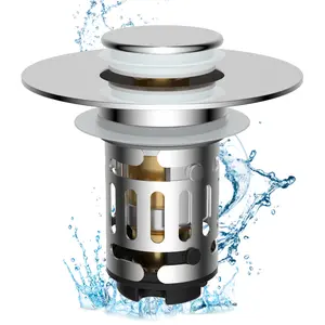 Hibbent Upgraded 3 in 1 Bathroom Sink Drain Strainer, Universal Pop Up Stopper with Removable Stainless Steel Filter Basket Hair Catcher, Sink Plug for 1.1''~2.36'' Basin, Brass Bullet Core, Chrome