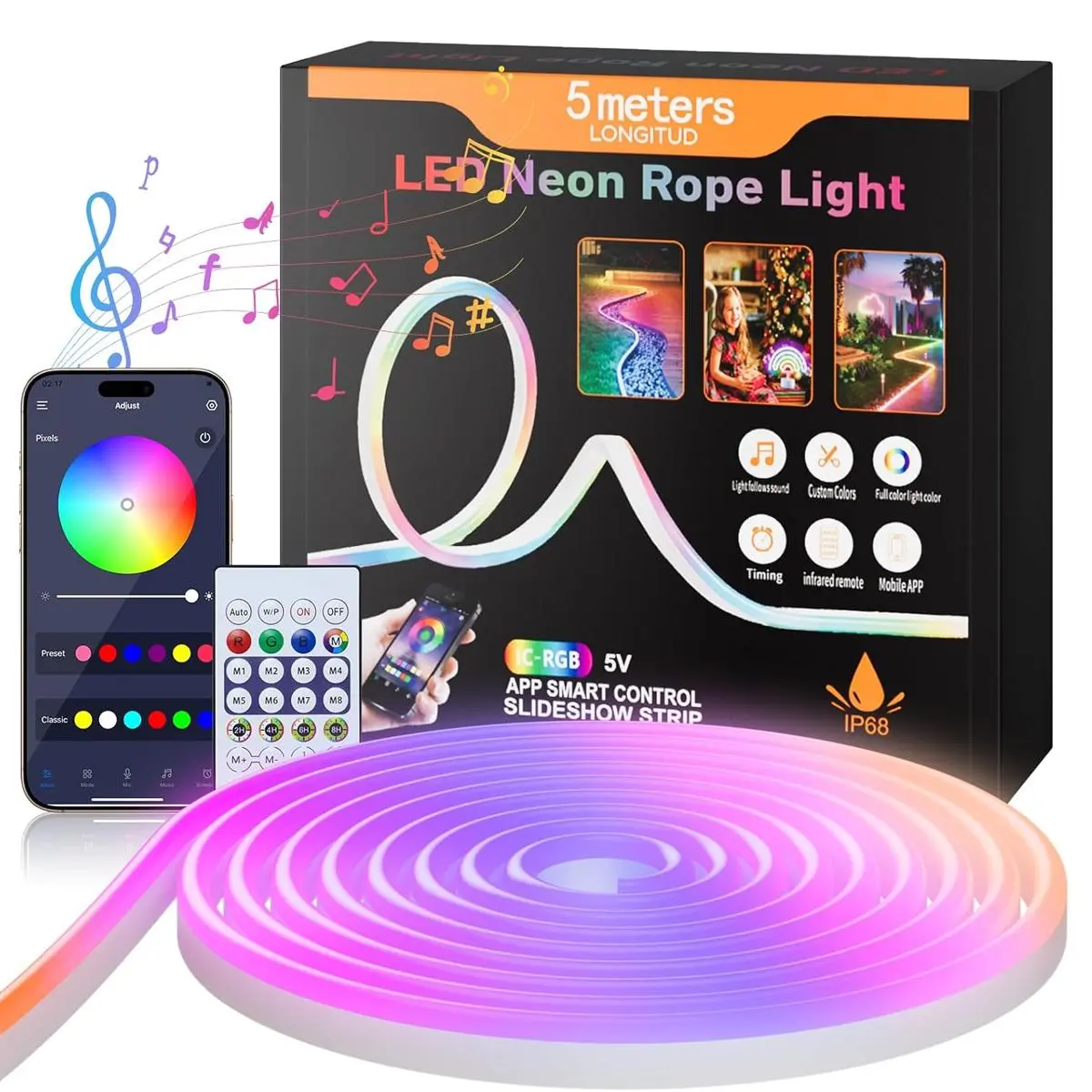 Interior LED Lights, RGB Fiber Optic Ambient Lighting Kit,Wireless APP & RF Remote Control, 16 Million Colors, Music Sync, 16.4 ft Fiber Optic, USB
