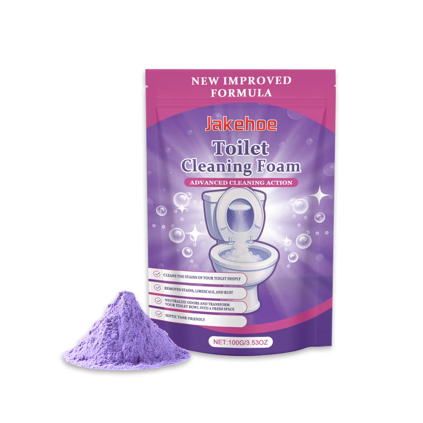 Jakehoe Baking Formula Dry Toilet Cleaner Powder - Bathroom Clean, Deodorizing, Fragrance, Yellow Stain Removal, Glaze Surface Care, Brush-Compatible Household Cleaner, Bathroom Deep Clean, Decontamination Performance