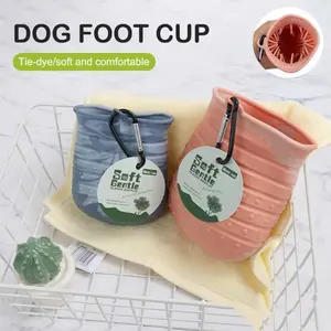 Soft Gentle 2 in 1 Dog Paw Cleaner Cup Soft Pet Dog Foot Cleaning Washer Brush Cup Portable Pet Foot Washer Paw Clean Brush Foot Cleaning Bucket Pet Products Tie-dye Navy Blue & Pink Colors
