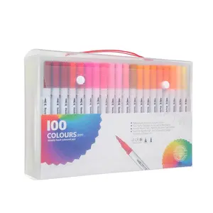 100 Vibrant Colors Watercolor Art Markers - Double Tip Brush & Fineliner Pen Set for Adults Kids, Non-Toxic Coloring Drawing Painting Art Stationery Supplies, Dual Tip Marker