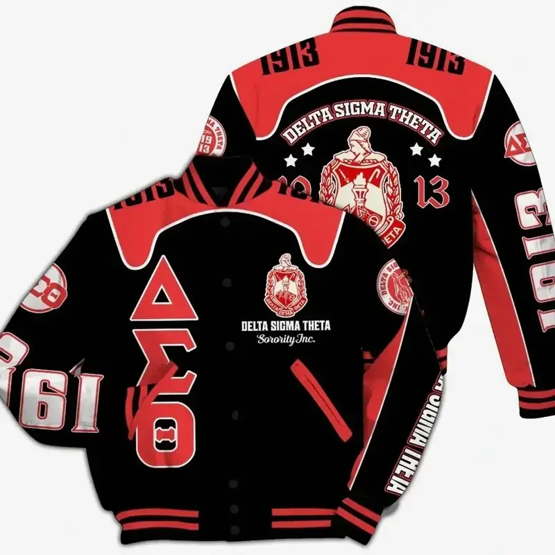 Varsity Jacket, Racing Style 1913 Sorority Jacket, Unisex Button-Up Baseball Jacket, Greek Letter Graphic Streetwear, Casual Lightweight Outerwear, Sorority Fan Gift