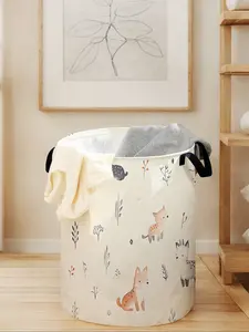 Durable Laundry Basket with Animal Print Handle, Foldable Large Capacity Storage Bin for Clothes & Toys, Casual Home Organizer