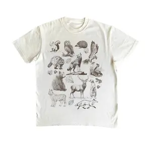 Vintage Forest Animals Unisex 90s Style T-Shirt, Retro Animal Drawing Style, Bear, Owl, Deer, Wolf, Snake, Camping Nature Lover, Nature Gift, Vintage T-Shirt, Womenswear Top Printed Tshirt