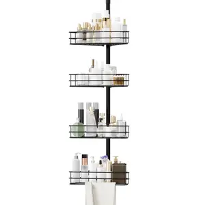 76-110 Inch Adjustable Corner Shower Caddy Tension Pole, 4-Tier Rustproof Bathroom Storage Organizer with Towel Racks, Space-Saving Shower Shelf in Silver