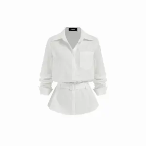 Cider Linen-blend Longline Long Sleeve Shirt with Belt Dealsforyou
