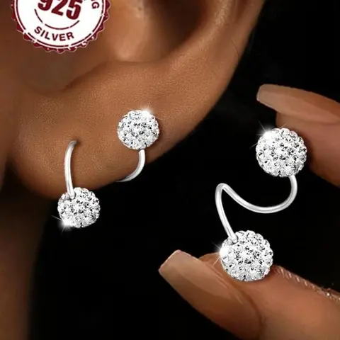 925 Sterling Silver Fashionable Rhinestone Decor Dangle Earrings, Dangling Earrings, Elegant Jewelry for Women for Party, Daily Clothing Decor, Trendy All-match & Exquisite Jewelry for Gift