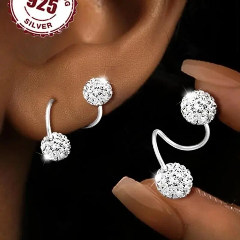 925 Sterling Silver Fashionable Rhinestone Decor Dangle Earrings, Dangling Earrings, Elegant Jewelry for Women for Party, Daily Clothing Decor, Trendy All-match & Exquisite Jewelry for Gift
