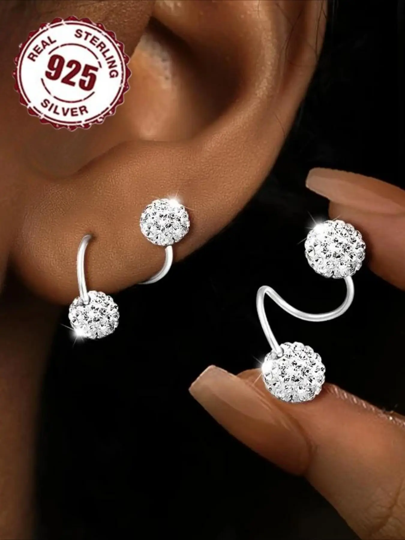 925 Sterling Silver Fashionable Rhinestone Decor Dangle Earrings, Elegant Jewelry for Women for Party, Daily Clothing Decor, Trendy All-match & Exquis
