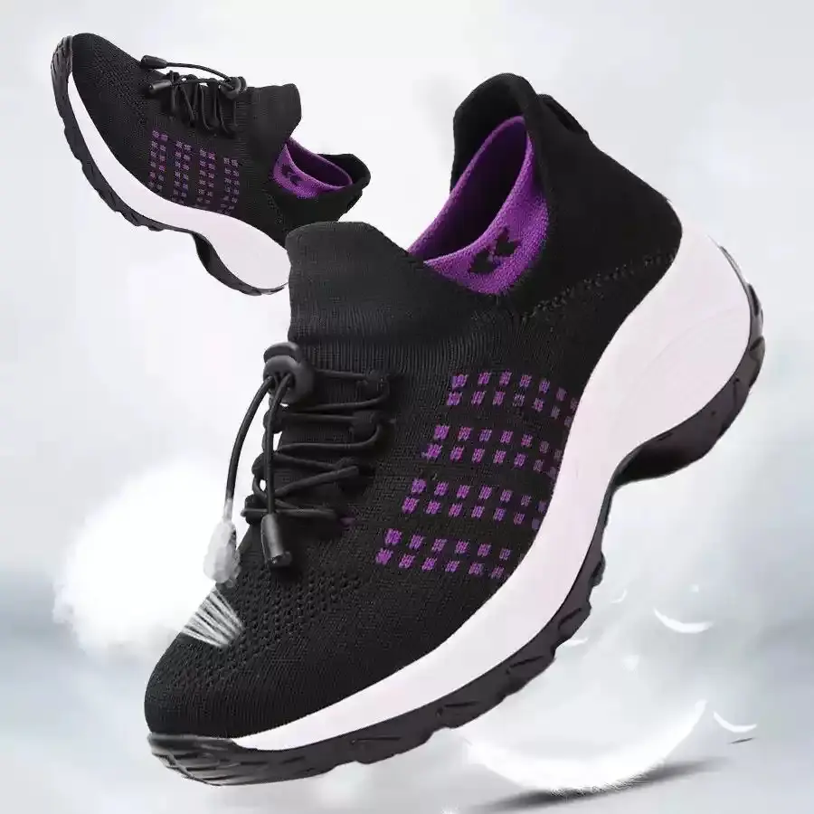 Women's Breathable Knit Walking Sneakers, Lightweight Slip On Orthopedic Platform Shoes, Comfort Non-Slip Casual Walking Shoes for Daily Work Travel
