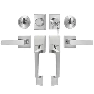 Fathersdaygift VEVOR Double Door Handle Set, Double Door Lock Set with Reversible Handle Lever, Satin Nickel Square Door Lever, Heavy Duty Double Front Door Handle Set with Dummy, for Front Door or Office Doordealsforyoudays