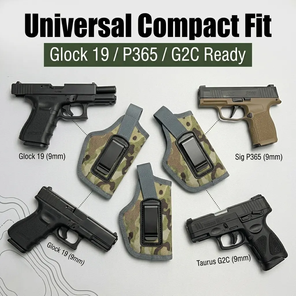 HWZ IWB Concealed Carry Holster Ambidextrous Waist Holster for Compact Subcompact Pistols Durable Nylon with Dual Security Clip