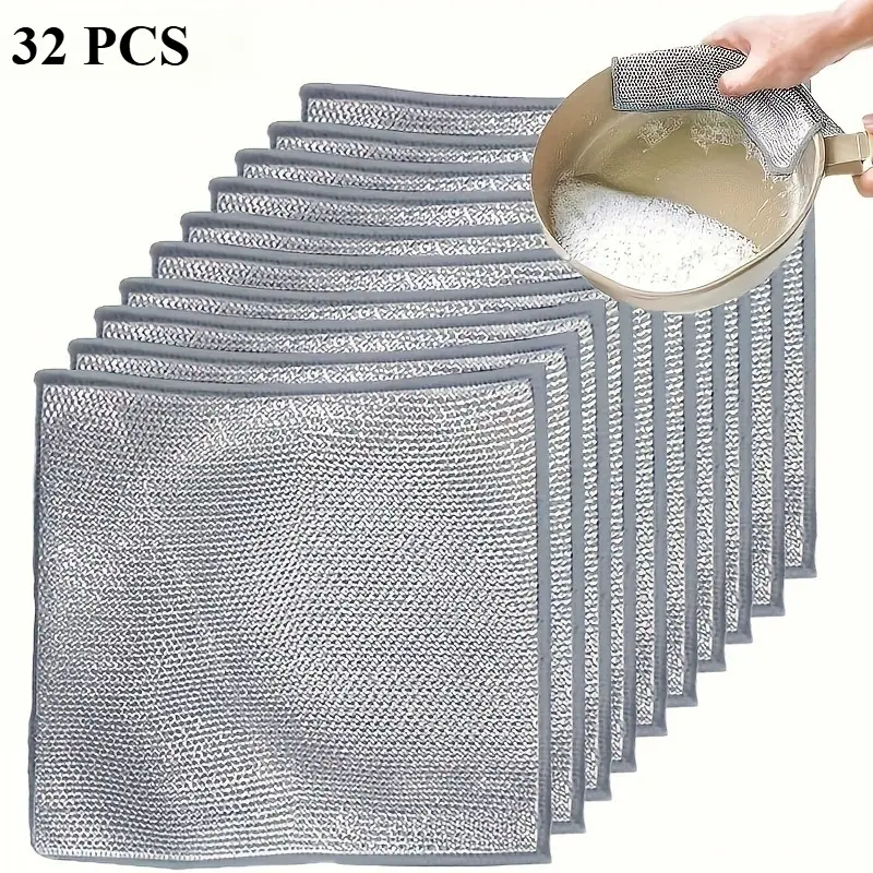 10PCS Non-Scratch Fish-Scale Double-Layer Polyester Synthetic Steel Wool Cloths - Abrasive-Resistant, Durable, Easy-Clean Mesh Scrubbers for Home Cleaning Products, Desk, Stove Floor, Drying Needs
