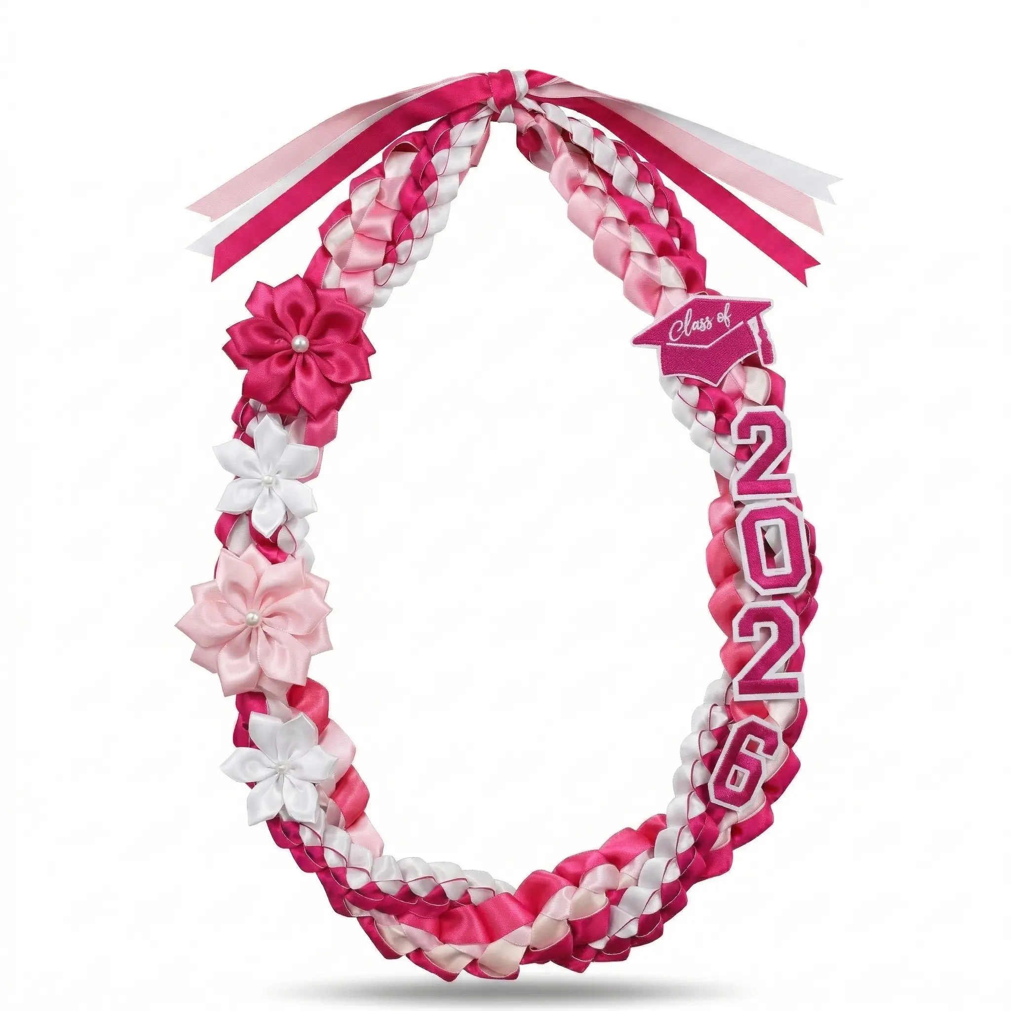 Class of 2026 Handmade Graduation Lei for Her| Floral Satin Ribbon Hawaiian Lei with Grad Cap Charm| 2026 Senior High School College Graduation Gift Ceremony Accessory