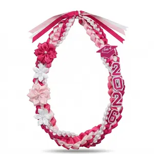 Class of 2026 Handmade Graduation Lei for Her | Floral Satin Ribbon Hawaiian Lei with Grad Cap Charm | 2026 Senior High School College Graduation Gift Ceremony Accessory