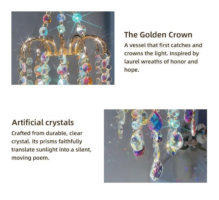 16 Inch/42cm Gold Crystal Sun Catcher | Rainbow Maker Window Decor.Creates dancing rainbows on walls. Gold metal frame with artificial crystals. great gardening , french doors , rain box chime unique large memorial wind chime