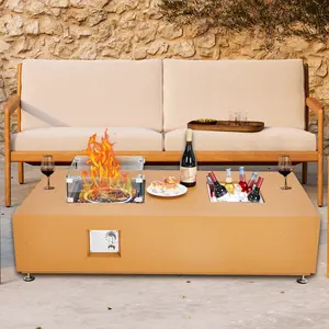36 Inch Stainless Steel Outdoor Gas Fire Pit Table, 50000 BTU Square Propane Fire Pit with Wind Guard, Rain Cover and Colored Glass Beads, Patio Backyard Garden Camping Firepit Table