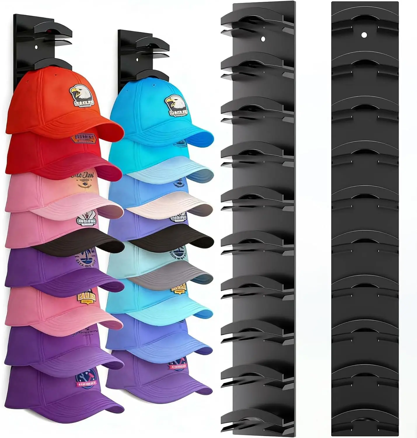 2 Pack Hat Organizer for Baseball Caps - Strong Adhesive & Screws Mount Hat Rack, Holds Up to 20 Hats, Wall Door Closet Hat Storage Display for Bedroom Dorm