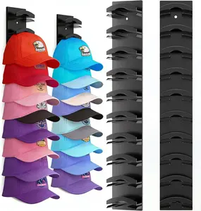 2 Pack Hat Organizer for Baseball Caps - Strong Adhesive & Screws Mount Hat Rack, Holds Up to 20 Hats, Wall Door Closet Hat Storage Display for Bedroom Dorm