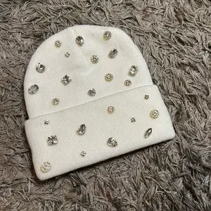 REG Diamond Beanie - White Beanie with Sparkling Diamond Embellishments