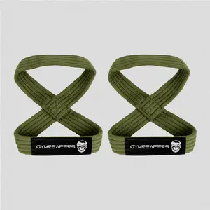 Gymreapers Figure 8 Lifting Straps in OD Green - Thick Cotton for Strongman, Powerlifting, and Bodybuilding