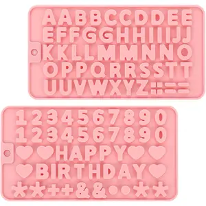 2 Pcs Letter Molds Silicone Number Alphabet Chocolate Candy Molds Non-Stick Happy Birthday Cake Decorations Baking Mould for Party
