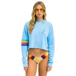 BOLT RUGBY STITCH CROPPED CREW SWEATSHIRT - SKY // RAINBOW