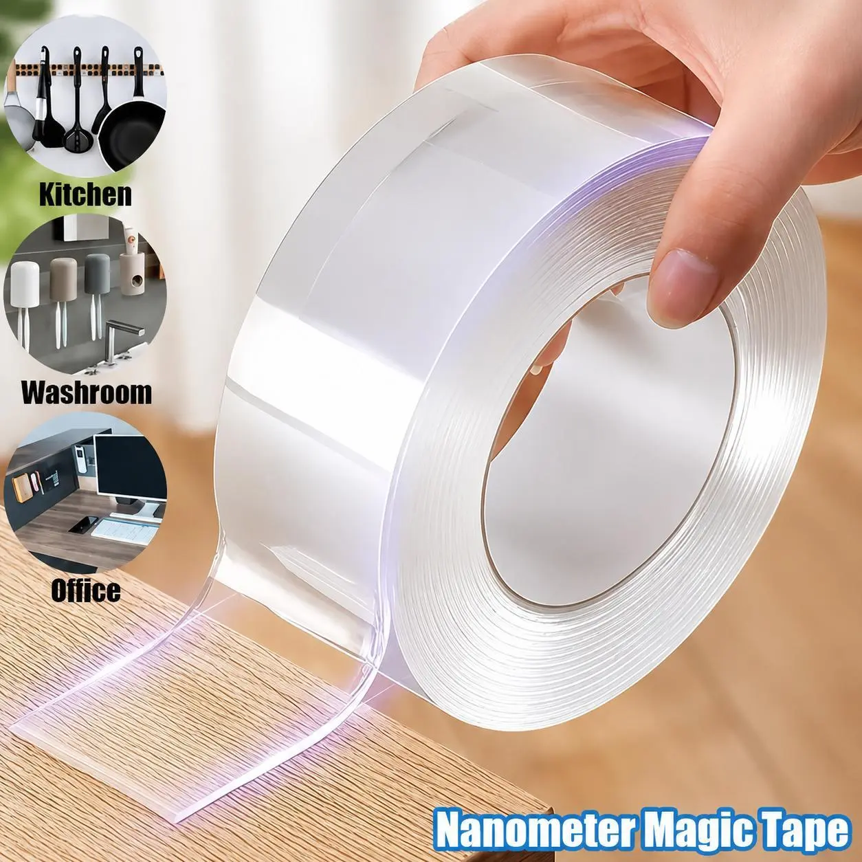 Nano Double Sided Tape Heavy Duty, Reusable Transparent Mounting Tape, Waterproof No Residue Adhesive Tape for Wall Decor Photos