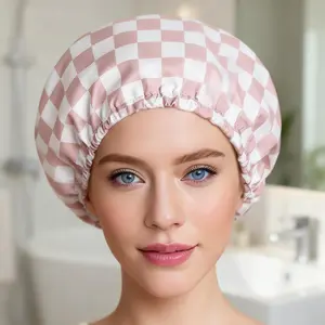 [2026 Upgraded Version]Fashion Waterproof Shower Cap - Checker - Stylish Design for a Luxurious Shower Experience Adjustable Waterproof Accessory outdoorfun