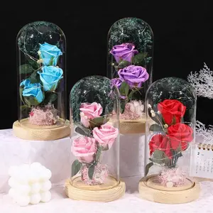 Elegant Artificial Rose Bouquet with Clear Glass Storage Box & LED Light - Luxury Faux Rose Ornament for Home Party Decor, Perfect Valentine’s Day Gift for All Occasions