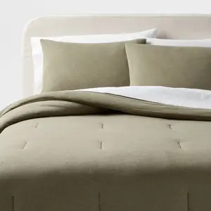 Full/Queen Modern Jersey Comforter and Sham Set Dark Olive Green Heather -