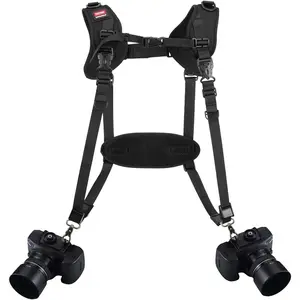Quick Release Dual Camera Harness With Camera Safety Tether- Double  Camera Strap for 2 Cameras - Adjustable Length, Camera Straps for Photographers Camera Belt for DSLR SLR Camera (Style-A)